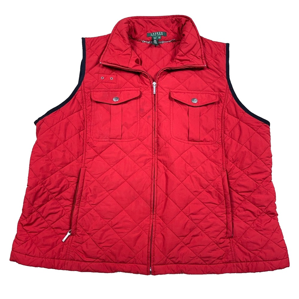 Lauren Ralph Lauren Puffer Vest Women 2X Red Quilted Full Zip Jacket LRL *